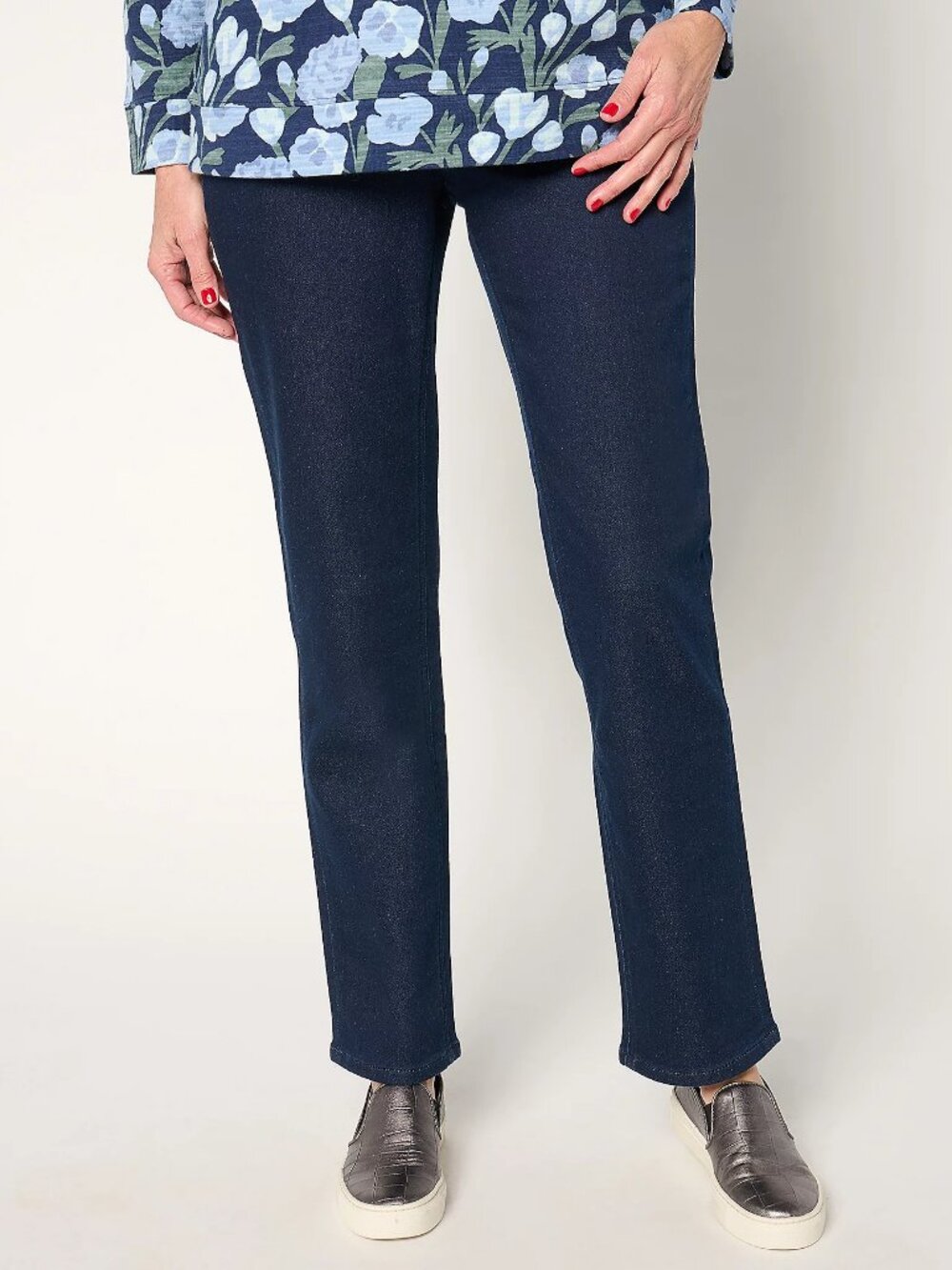Denim & Co. Petite Comfy Knit Straight Leg Pull-On Jean, Sz PM a670289